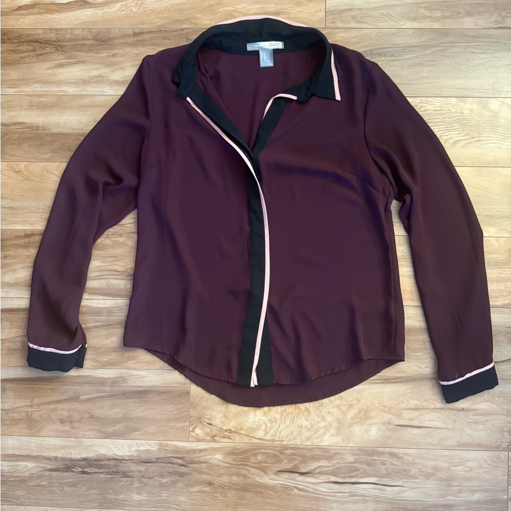 Forever 21 Maroon Blouse with Black and Pink Accents